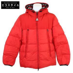 新品同様/国内正規 MONCLER モンクレール MONTCLA モンクラ 内側ロゴ刺繍ライン フーデッドダウン ジャケット 6 レッド メンズ