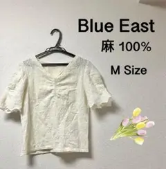 麻100% 半袖 M トップス 半袖　カットソー ホワイト ベージュ　花柄