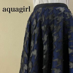 IK260 aquagirl アクアガール 千鳥格子柄デザイン 総レース フレアスカート 送料無料