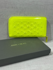 ジミーチュウ ［ JIMMYCHOO ］ 蛍光イエロー エナメル ラウンドファスナー長財布 ネオンカラー フィリッパ 財布 中古