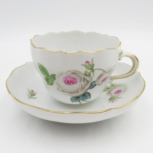 1円〜 Meissen マイセン ホワイトローズ 029510 カップ＆ソーサー 1客 計2点 y258-3420850【Y商品】