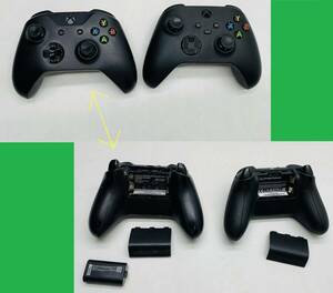 ジャンク マイクロソフト Xbox One 純正 ワイヤレスコントローラー 2点セット ＋ バッテリー1本 動作不明・汚れ（大） Microsoft