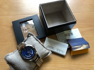 良品 レア 付属品付 agnes.b アニエスベー デイト ブルー文字盤 純正SSブレス 7N32 クオーツ メンズサイズ 腕時計