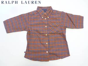 超美品 RALPH LAUREN ラルフローレン★紺×オレンジ　しっかり素材　半袖シャツ 　M　130