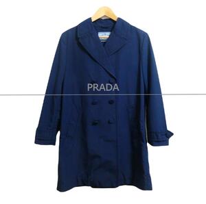 PRADA プラダ サイズ38 コットン×ポリエステル ロング丈 ダブルブレスト チェスターコート ロングコート 紺 ネイビー