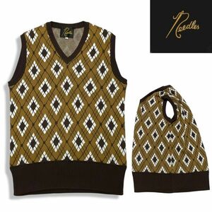 11 正規品 NEEDLES ニードルス ニードルズ Cotton Knit Vest アーガイル柄 Vネック コットン ニット ベスト ブラウン L メンズ