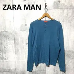 ZARA ザラ メンズ ヘンリーネックニット 長袖ニット L ブルー