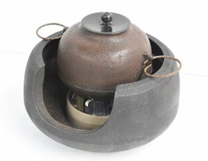 [動作OK 3点セット] 唐銅風炉 茶釜 炭型電熱器 茶道具 工芸品 銅製 無銘 まとめ売り