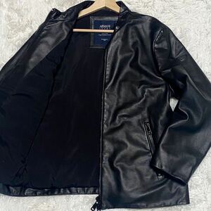 極美品/52サイズ●ARMANI JEANS アルマーニ ジーンズ ラムレザ― ライダース ジャケット ダブルジップ 羊革 凹凸 イーグルロゴ プレート XL