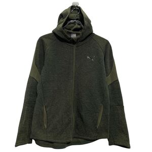 PUMA ロゴジャージ L キッズ 150～ カーキ プーマ ジップアップ ラグラン フード付き スポーティー 古着卸 アメリカ仕入 a611-6429