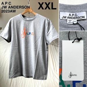 XXL 新品 2023AW A.P.C. アーペーセー X JW ANDERSON jwアンダーソン コラボ ロゴ Tシャツ 定2.2万 グレー メンズ APC 希少サイズ