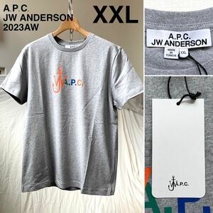 XXL 新品 2023AW A.P.C. アーペーセー X JW ANDERSON jwアンダーソン コラボ 厚手 ロゴ Tシャツ 定2.2万 グレー APC 希少サイズ 送料無料