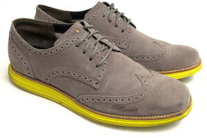 美品★名作 COLE HAAN カジュアルシューズ コールハーン C10226 LUNARGRAND WING TIP ルナグランド 牛革 ウイングチップ 25.5cm グレー 