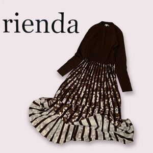 rienda リエンダ ニットワンピース Fサイズ ストライプフラワープリント