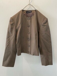 【美品】　Miss Chloe　ミスクロエ　ノーカラージャケット　40号　レディース　Lサイズ相当　グレージュ　日本製　無地　シンプル