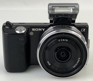 【1円～】F0989 SONY ソニー α NEX-5 ミラーレス デジタル一眼 カメラ レンズ SEL16F28 E 2.8/16 SEL1855 E 3.5-5.6/18-55 動作確認済