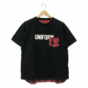 uniform experiment / ユニフォームエクスペリメント | バックチェック 切替 ロゴプリント Tシャツ | 2 | ブラック / レッド | メンズ