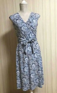 ANN TAYLOR LOFT　ストレッチ　水色　ペイズリー柄　ノースリーブ　ワンピース