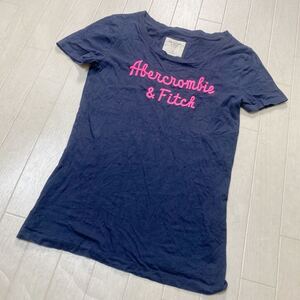 3948☆ Abercrombie&Fitch アバクロンビー&フィッチ 半袖Tシャツ クルーネック レディース M ブラック イラスト