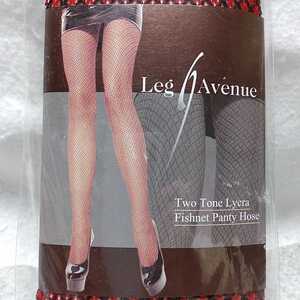 LEG AVENUE 9120BK/RD ツートーン・ライクラ・フィシュネット・パンティホース O/S（M～L相当）　ブラック×レッドの網タイツ　パンスト