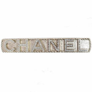 本物 シャネル CHANEL ロゴ ラインストーン バレッタ GP ゴールドメッキ