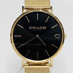 COACH コーチ 腕時計 クオーツ チャールズ ゴールド 黒文字盤 14602552 稼動品