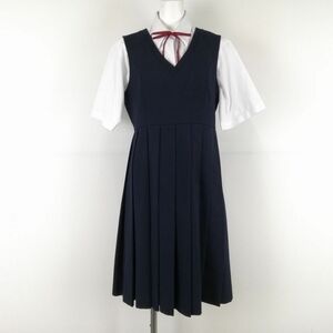 1円 ジャンパースカート 紐タイ バスト90 ウエスト78 冬物 女子 学生服 中学 高校 紺 制服 中古 ランクB NA9431