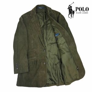 定価16.5万 極美品 POLO RALPH LAUREN ポロ ラルフローレン 90s スウェード 3Bレザーテーラードジャケット サイズS グリーン 上質 230010