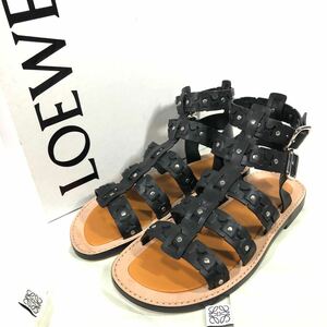 未使用品【ロエベ】基準内 LOEWE 靴 27.5cm 黒 サンダル グラディエーター ベルトストラップ カジュアルシューズ レザー メンズ 伊製 42 箱