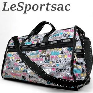 美品 LeSportsac レスポートサック ボストンバッグ 旅行用バッグ 総柄 クロスボディ 大容量 鞄 レディース メンズ トラベルバッグ 斜め掛け