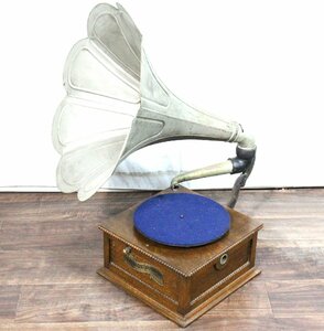 【ト長】The SANKODO DISC GRAPHOPHONE 三光堂 蓄音機 ラッパ付き蓄音機 小型蓄音機 レトロ アンティーク ヴィンテージ IA569IOE15