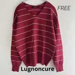 Lugnoncure 美品　レディース長袖ボーダートップス　FREE Ｖネック