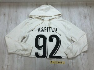 Abercrombie & Fitch アバクロ レディース 数字プリント ショート丈 フーディー パーカー M アイボリー