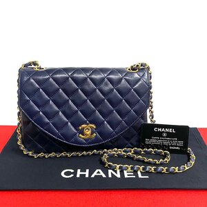 極 美品 カード シール有 1番台 CHANEL シャネル マトラッセ ココマーク ラムスキン レザー チェーン ショルダーバッグ ネイビー 215-2