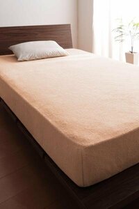 タオル地 ショート丈 ベッド用 ボックスシーツ単品(マットレス用カバー) シングルサイズ 色-さくら/綿100％パイル 洗える