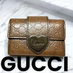 ubj51 GUCCI  ブラウン キーケース ラブリーハート 総柄 エナメル