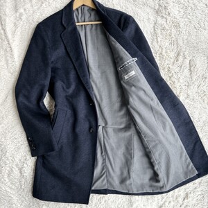 希少LLサイズ！極上のカシミヤ混◎Blu e Grigio ブルーエグリージオ チェスターコート ロングコート ネイビー 紺 メンズ XL 滑らかな肌触り