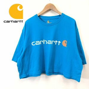 G1337-F◆ carhartt カーハート 半袖Tシャツ カットソー ロゴプリント ◆ sizeXL コットン100 ブルー 古着 ユニセックス 春夏