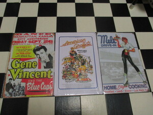 希少レア 3枚セット AMERICAN GRAFFITI×GENE VINCENT＆THE BLUE CAPS×MELS DRIVE IN メタルプレート ブリキ看板 1950’S ROCKABILLY 