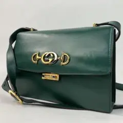 【美品・超希少】GUCCI ズゥミ ショルダーバッグ ホースビット 緑 ゴールド