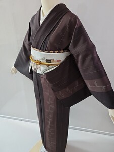 すずや■301正絹小紋　　裄丈 裄丈68cm　着丈161cm 　紅消鼠、墨茶系