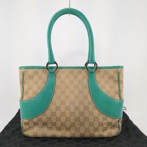 GUCCI トートバッグ グリーン×ブラウン GG 113011 キャンバス×レザー グッチ ◆3107/SBS通り店