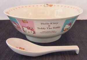 【Hello Kitty/HELLO KITTY/ハロー・キティ　ラーメンどんぶり＆レンゲセット】サンリオ/SANRIO★陶磁製食器★未使用品★