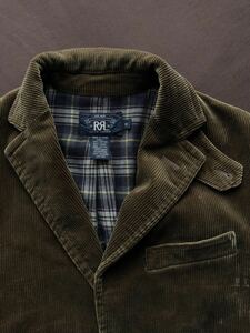 【名作】RRL CORDUROY TAILORED JACKET ダブルアールエル コーデュロイ ジャケット ブラウン 太畝 レザー パッチXS