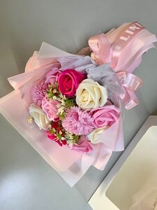 ソープフラワー 豪華お洒落なピンクの花束 ローズ プレゼント用 ギフト用 手持ち袋付き