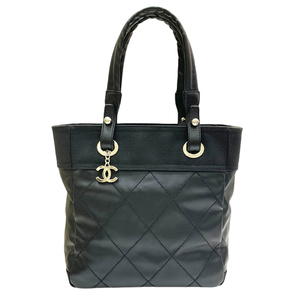 シャネル CHANEL パリビアリッツ トートPM A34208 15番台 ブラック シルバー金具 キャンバス/レザー トートバッグ レディース 中古