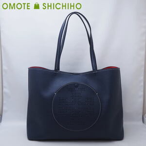 TORY BURCH トリーバーチ パンチング トート レザー ネイビー ロゴ 35861 PERFORATED LOGO TOTE 未使用品◆Nランク