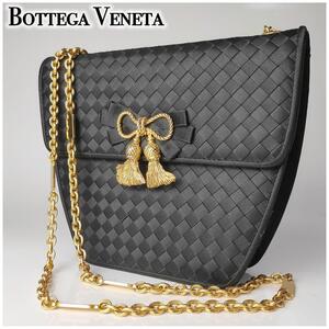 【未使用に近い・激レア】Bottega Veneta ボッテガヴェネタ バッグ イントレチャート リボン ショルダーバッグ ブラック ビンテージ 黒