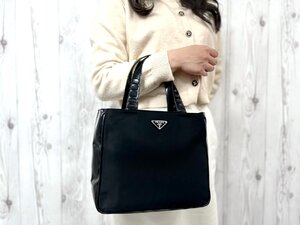 極美品 PRADA プラダ テスート ハンドバッグ バッグ ナイロン×レザー 黒 79447Y