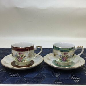 【中古/長期保管品/CH】陶器 金彩 花柄 カップ＆ソーサー 茶器 コーヒーカップ 洋食器 2客セット　MZ0519